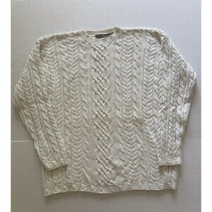 Signature Expressions Women’s 100% Cotton White Cable Knit Sweater Size L